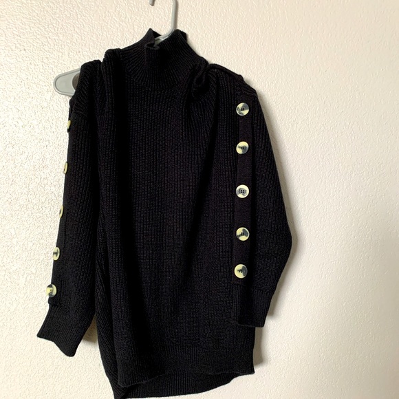 (V84) Venus Women’s Black Cold Shoulder Sweater Medium Long Sleeve Button Detail - Picture 9 of 10